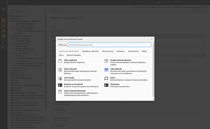 Zrzut ekranu z otwartym oknem dialogowym panelu administratora.