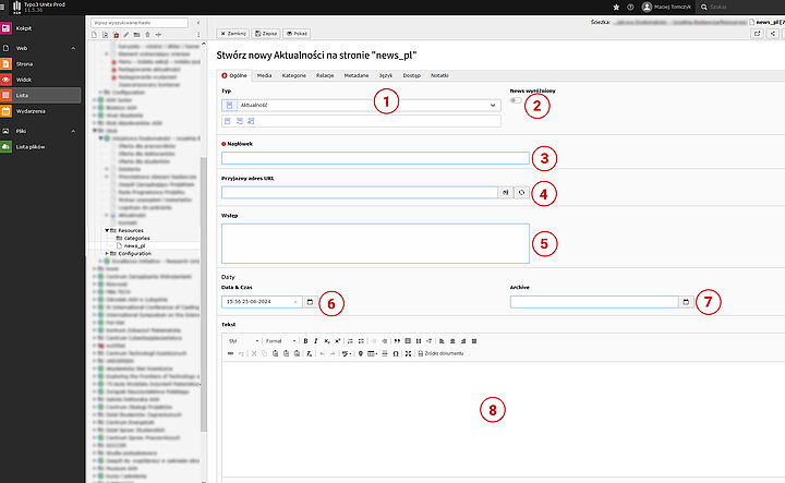 Zrzut ekranu panelu administracyjnego programu Typo3.