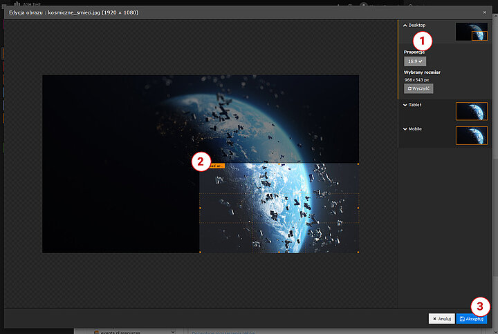 Zrzut ekranu przedstawiający kroki obsługi panelu administracyjnego.