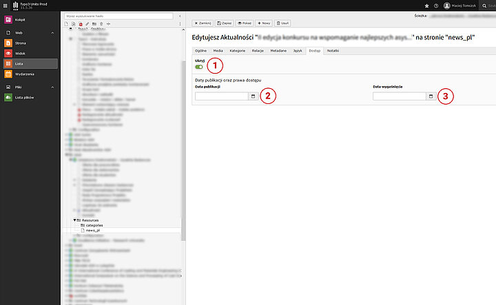 Panel administracyjny programu Typo3.