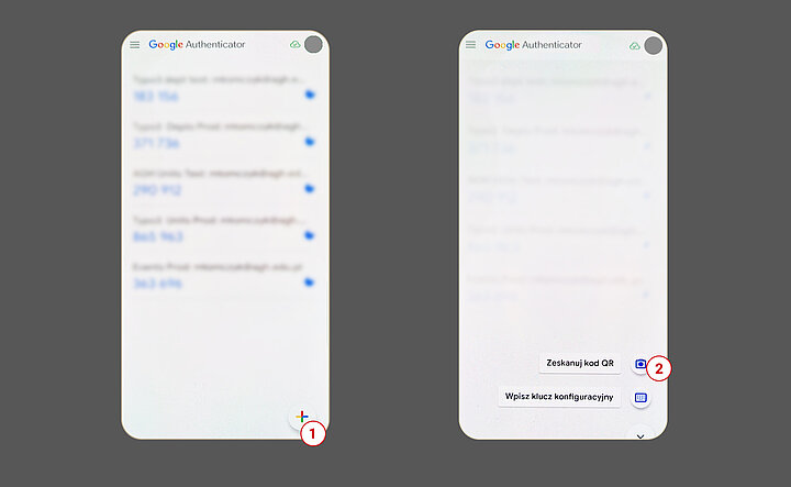 Grafika przezentująca sąsiadująco dwa zrzuty ekranu smartphona.