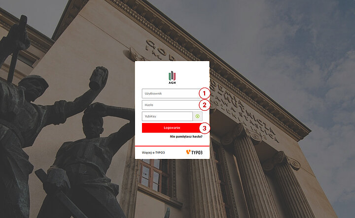 Widok panelu logowania